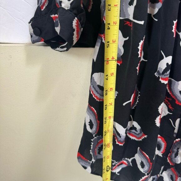 Milly Silk Floral Poppy Puff Sleeves Logo Print Button Top Blouse Oversize Shirt - Picture 15 of 15